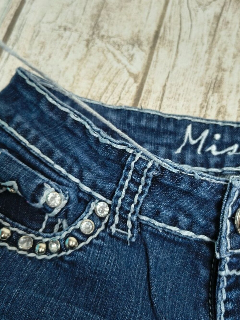 Miss Chic Y2K Rhinestone Ultra Low Rise Jeans Size 7 - Picture 6 of 12